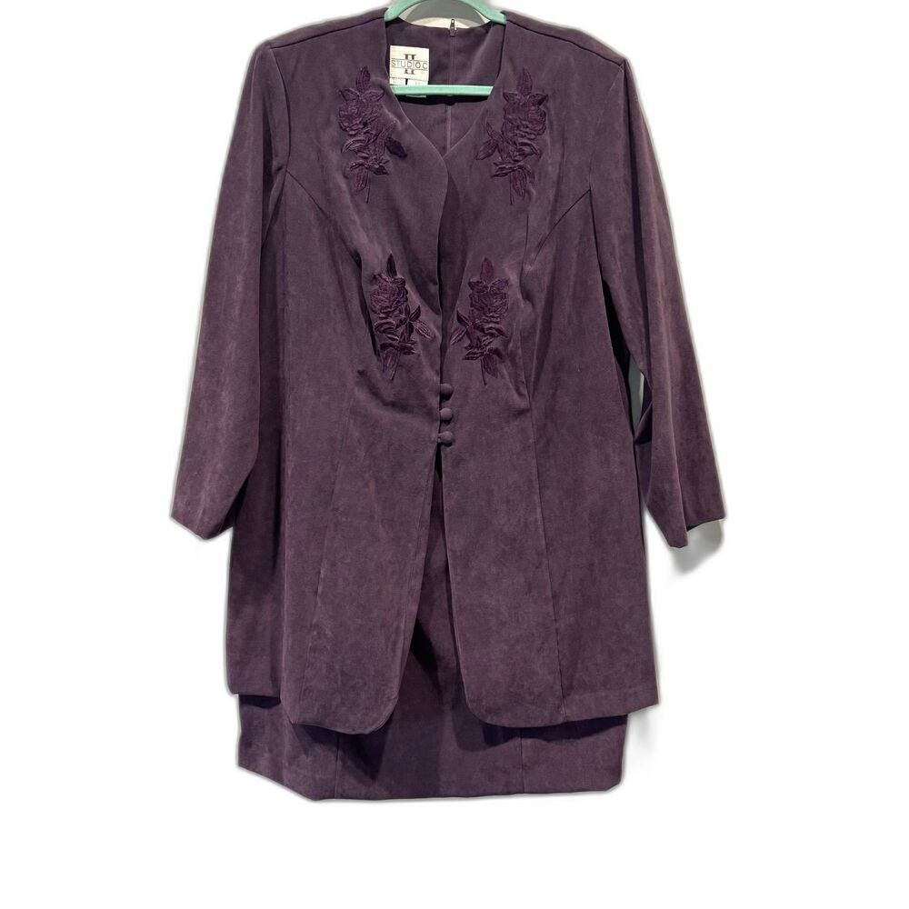 Vintage Studio C Faux Suede Layered Dress Embroidery Purple 90s Office Women 20W